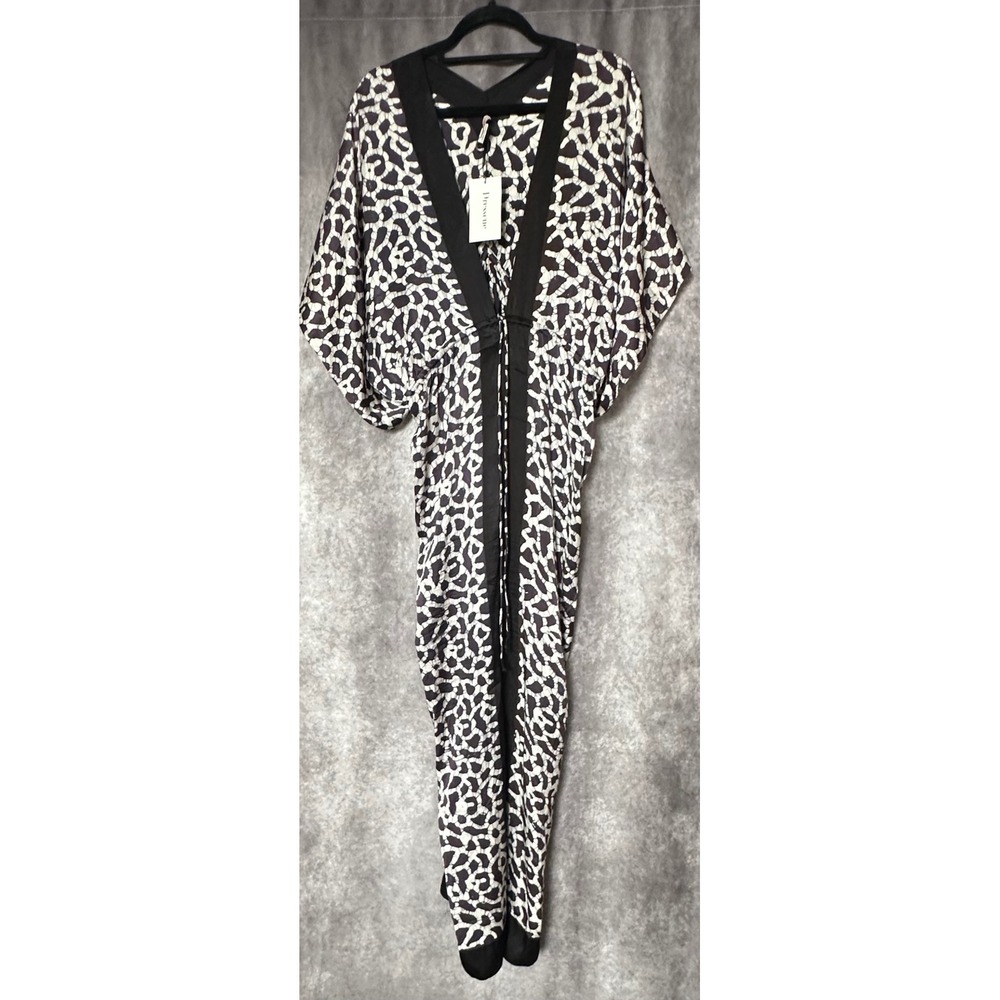 Lotta Stensson Sand Dollar Silk Maxi Dress Black White Batik Print Size Medium 8